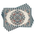 thumbnail image 3 of Ambesonne Ethnic Table Runner & Placemats, Ethnic Baroque Plaid Floral, Placemat 4 pcs + Runner 12"x90", Seafoam Ivory Pale Ruby, 3 of 4