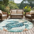 thumbnail image 5 of Teal Sea Turtle Coastal 7ft Round Rug, Nautical Summer Beach Starfish Non-Skid Rubber Backing Large Area Rugs - Living Room Bedroom Home Office, Indoor Floor Mat Carpets Washable Rug, 5 of 9