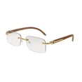 thumbnail image 1 of FLAWLESS EYEWEAR Retro Wood Buffs Vintage Style Gangster Rimless Clear Lens Rectangular Metal & Wood Eye Glasses (Light Brown-Gold/Tinted Clear Lens), 1 of 4