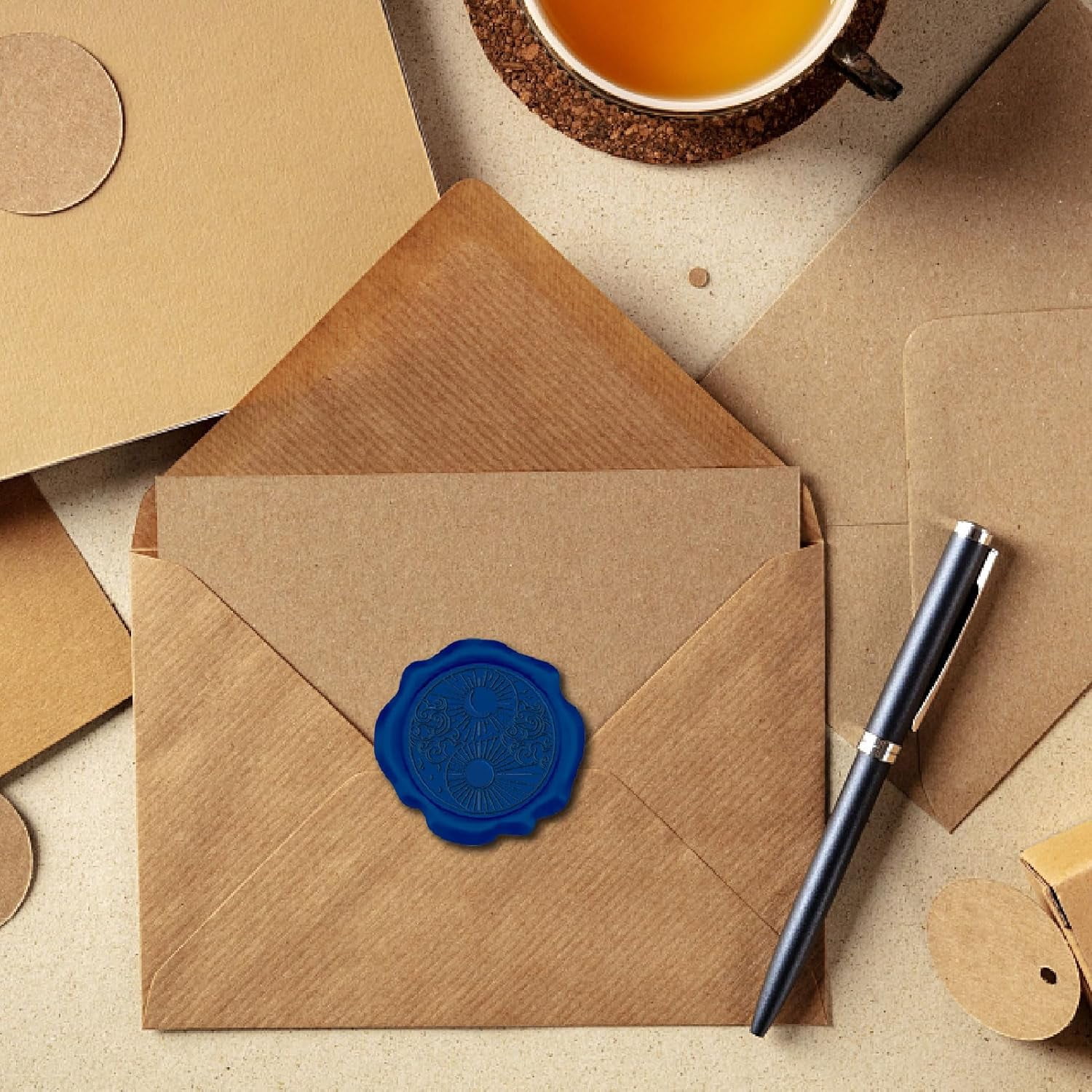 100pcs Sun Wax Seal Stickers Blue Adhesive Envelope Sealing Stickers Cloud Moon Decoration Stickers for Invitation Envelope Decor Birthday Party Craft Scrapbook DIY 1box