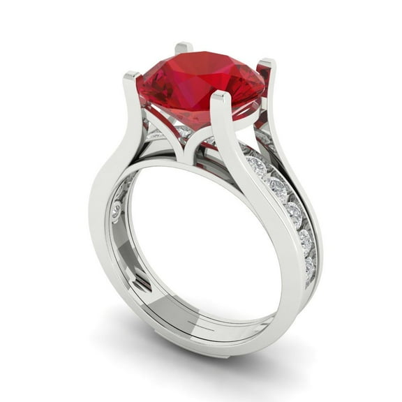Clara Pucci 18K White Gold 3.39 Simulated Ruby Engraveable Engagement Ring Wedding Band Set
