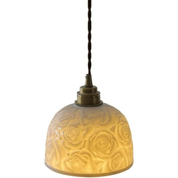 Flower Pattern Ceramic Decorative Pendant Light, Mini White Simple Farmhouse Pendant Lamp, Nordic Modern Pendant Light Fixture, Rustic Pendant Lighting for Over Sink Table Kitchen Island Hallway Bar