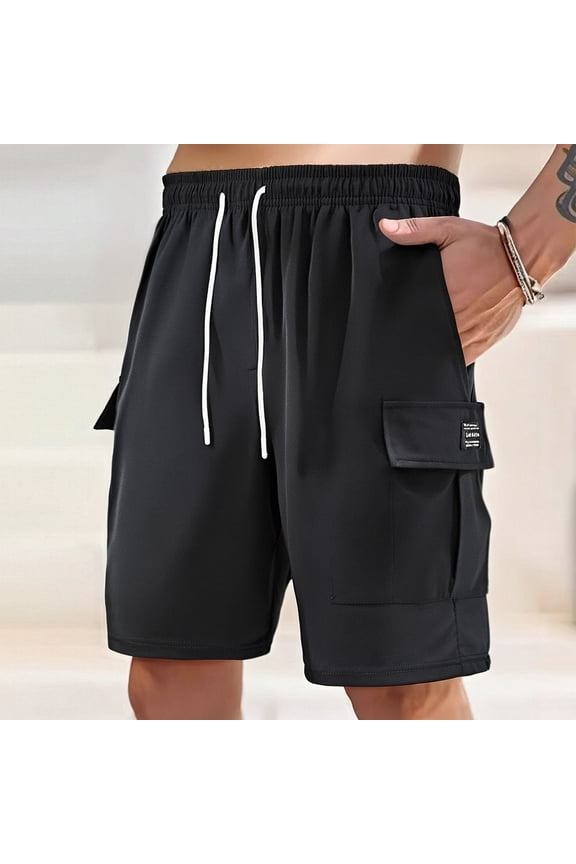 Mens Shorts Clearance Men's Casual Stretch Cargo Shorts Classic Drawstring Elastic Waist Summer Work Short with Multi Pockets Clearance Black,XS