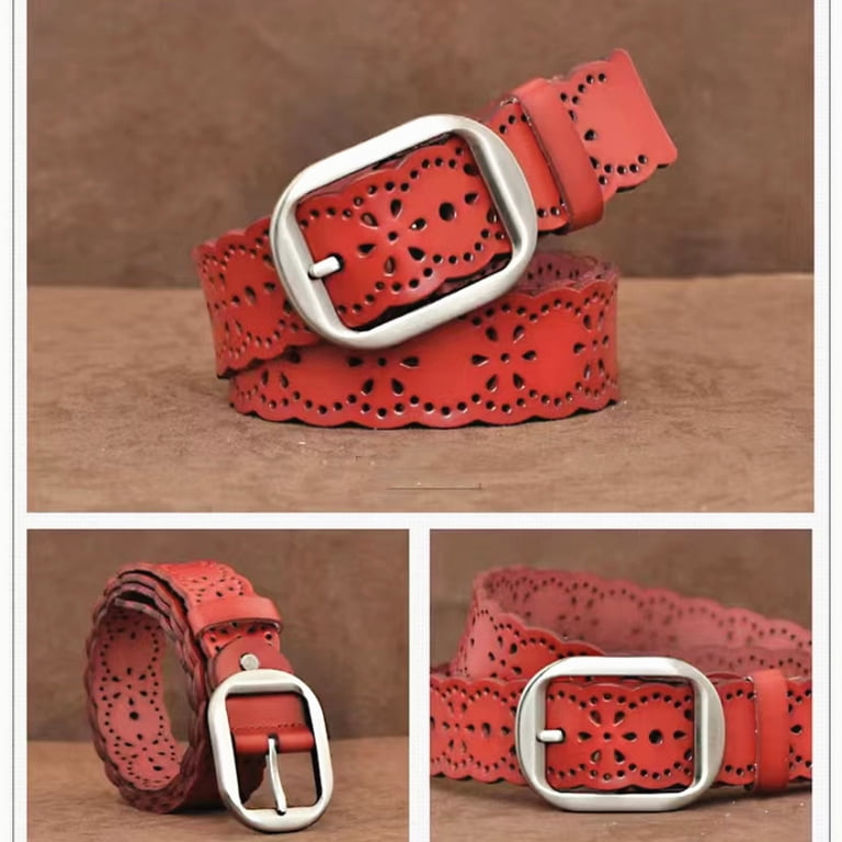 Women Leather Belt Hollow Flower Belt for Jeans Pants with  display picture 3
