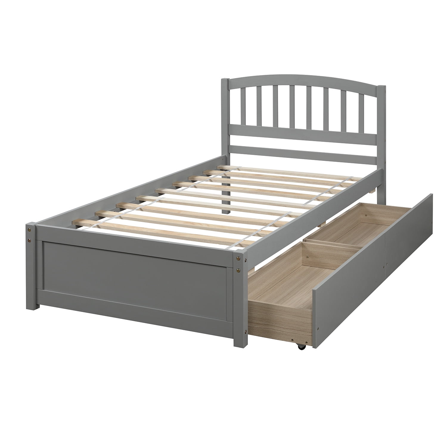 Kadyn Wooden Twin Platform Bed Frame, Storage Bed Platform Bed Frame with Two Drawers and Headboard, Modern Twin Size Bed Frame for Kids Adults, Gray