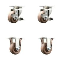3 Inch 316SS High Temp Glass Filled Nylon Top Plate Caster Set 2 Brake 2 Rigid