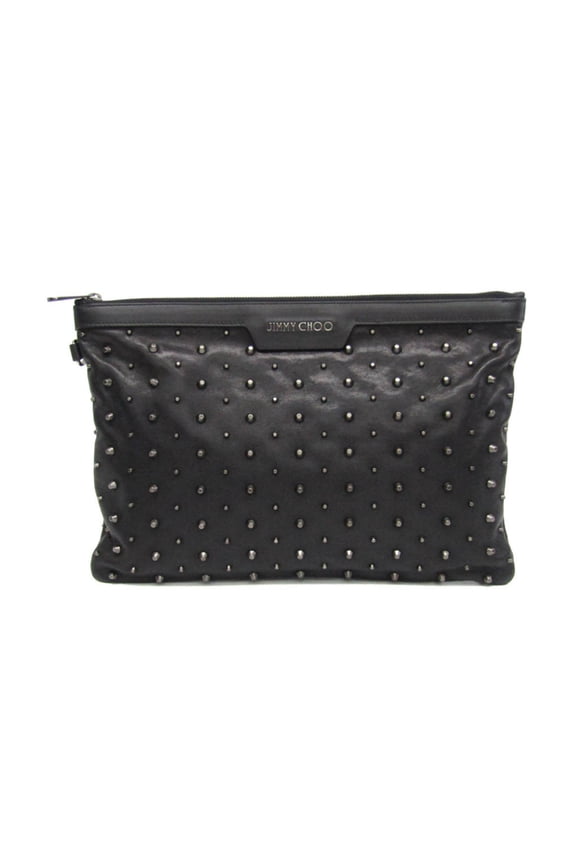 Pre-Owned Jimmy Choo Studs Men,Women Leather Clutch Bag Black (Good)