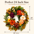 thumbnail image 3 of 24 Inch Fall Wreath for Front Door, Artificial Autumn Harvest Wreath with Sunflowers Pumpkins Maple Leaves Berries, Thanksgiving Halloween Home Porch Decor, 3 of 8