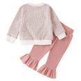 thumbnail image 3 of Baby Girl Outfit Heart Flower Long Sleeve Sweater Tops Flared Pants Set Girls Clothes Pink 9-12 Months, 3 of 7