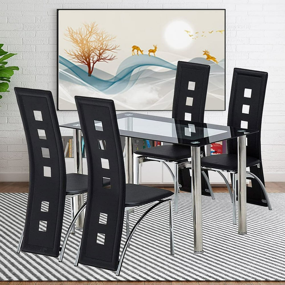 5 Piece Dining Room Table Sets, Modern Tempered Glass Dining Table Set, HeavyDuty Kitchen Table