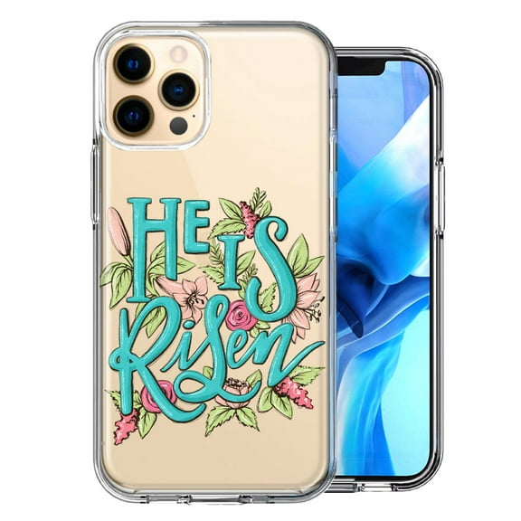 MUNDAZE for Apple iPhone 11 Pro He Is Risen Text Easter Jesus Christian Flowers Double Layer Phone Case Cover