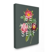 The Stupell Home Decor Grey Be Your Self Typography Over Floral Canvas Wall Art