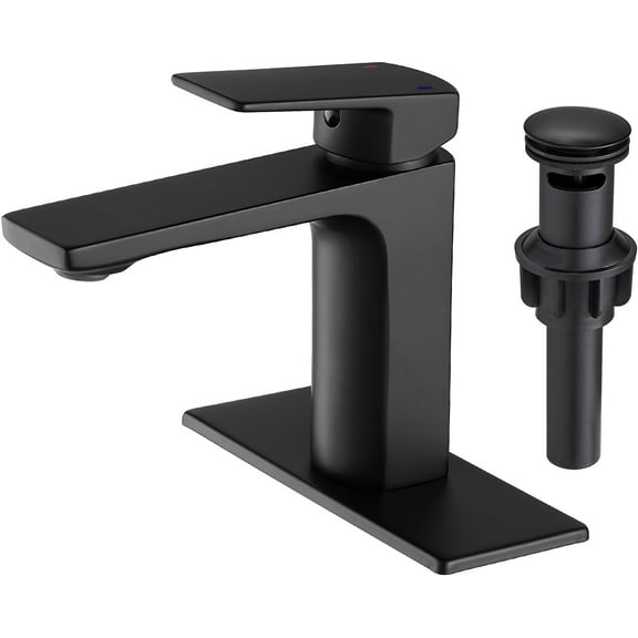 Black Bathroom Faucet Single Handle Bathroom Faucets for Sink 1 Hole Rv Lavatory Vanity Faucet with Pop-up Drain and Water Supply Lines
