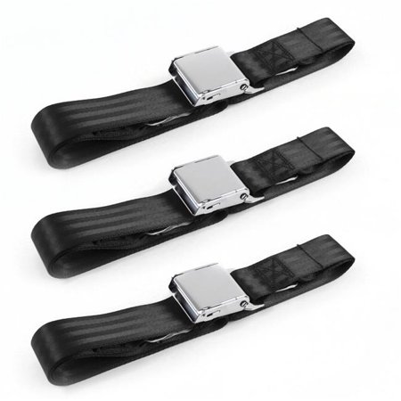 safeTboy  Black Lap Bench Seat Belt Kit for 1961-1976 Triumph TR250 Airplane 2 Point - 3 Belts