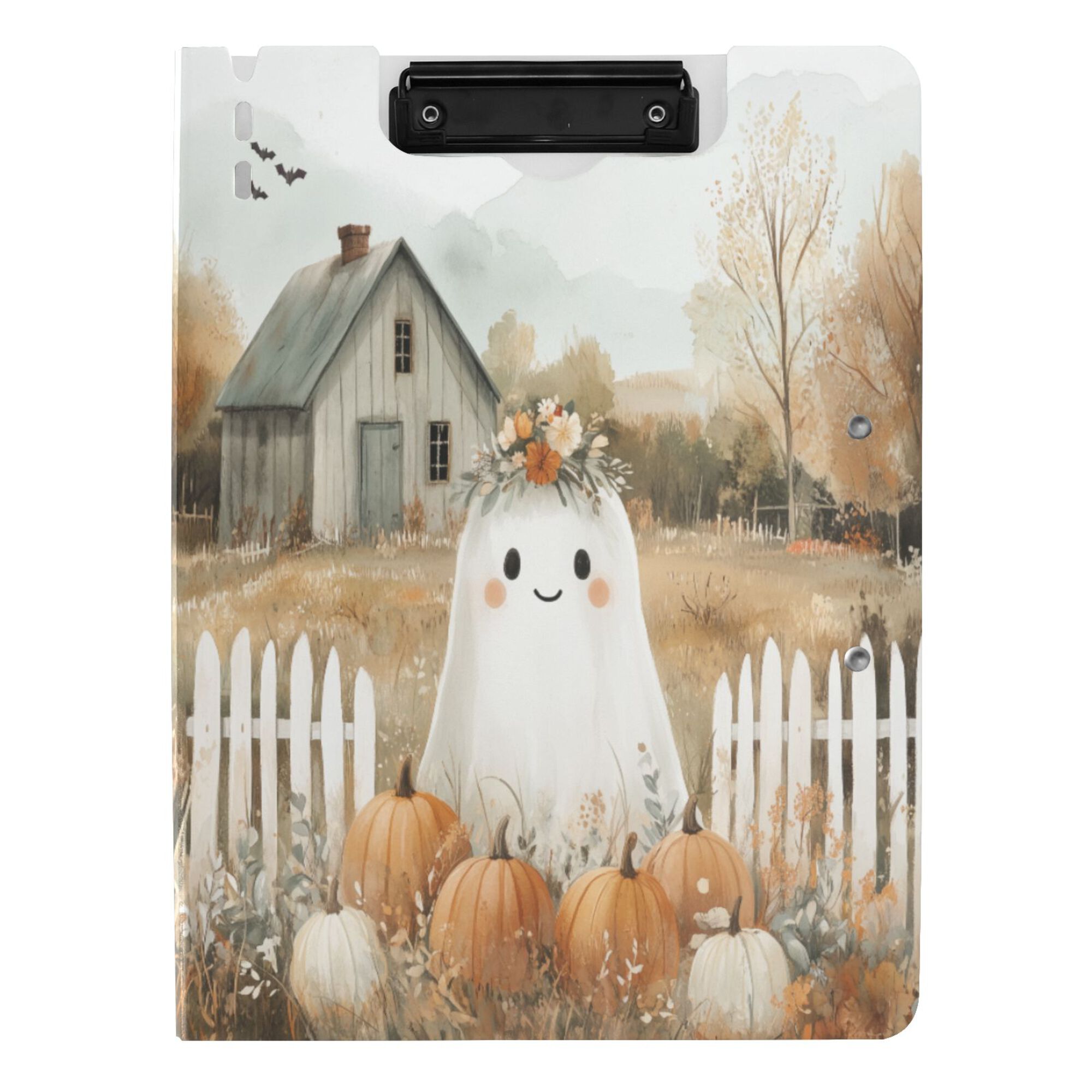 FORMRS A4 Clipboard Folder with Pen Holder Horizontal Foldable School Office Binder, Cute Halloween Pumpkins