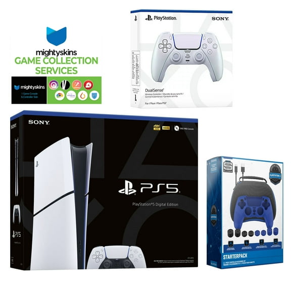 Sony PlayStation 5 Slim Digital with Extra Chroma Pearl Controller, Pro Gamer Starter Kit and MightySkins Game Pack Code