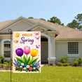 thumbnail image 2 of Amhnf Hello Spring Floral Garden Flag With Colorful Tulips Butterflies And Daisies For Home Outdoor Garden Yard Decor 12x18 inch, 2 of 5
