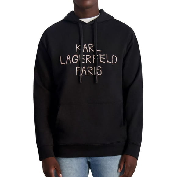 Karl Lagerfeld Mens Logo Hoodie Sweatshirt, Black, XX-Large