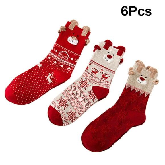 Adorable Socks 3 Pairs of Elk Pattern Christmas Socks Cartoon Stockings Adorable Socks Box