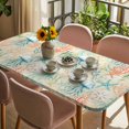 thumbnail image 3 of Teal Red Coastal Table Cloths for 6 Foot Rectangle Tables, Jellyfish Nautical Beach Coral Starfish Patio Waterproof Elastic Fitted Tablecloths, Washable Rectangular Table Cover for Camping, 3 of 8