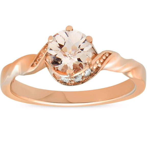 Pompeii 3/4 ct Diamond & Morganite 14k Rose Gold Solitaire Twist Band Engagement Ring