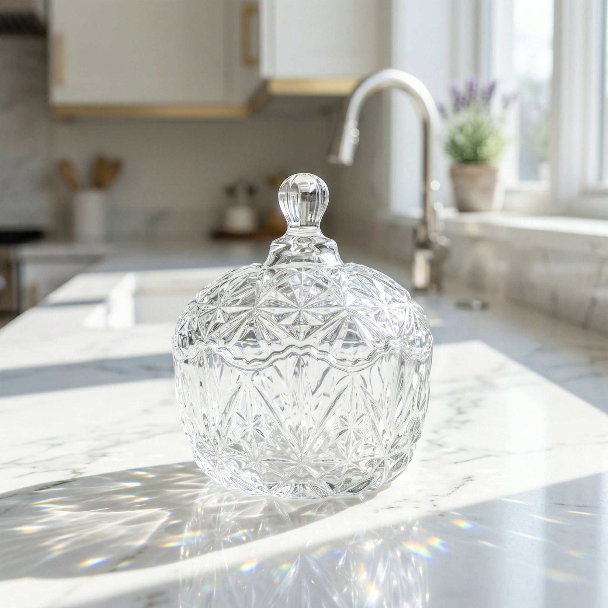 Unique Bargains Crystal Glass Candy Dish With Lid Clear 4.1" x 4.1" x 5.5"