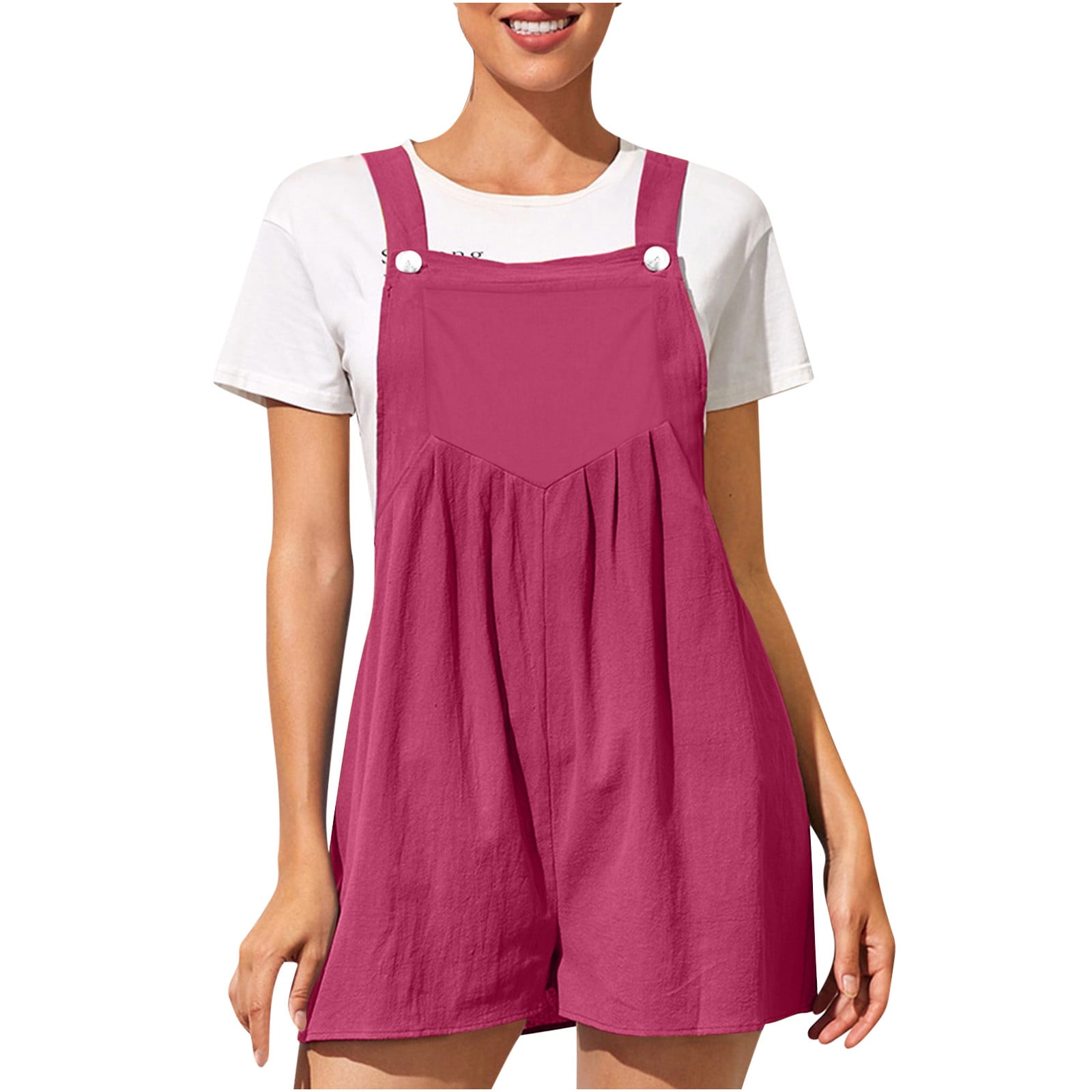 Women's Summer Bib Overalls Casual Baggy Sleeveless Buttons Suspender