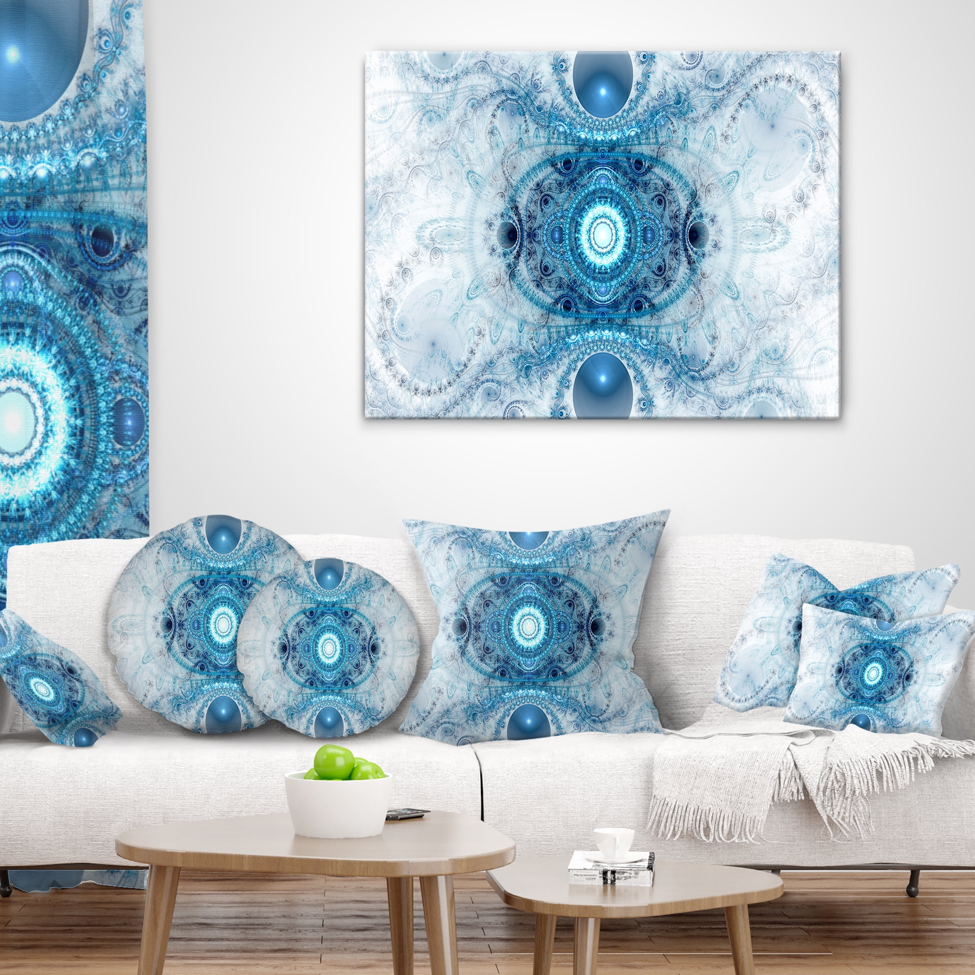 Designart Light Blue Fractal Pattern - Abstract Throw Pillow - 12x20