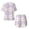 thumbnail image 6 of "Wukai Floral Purple Buffalo Plaid Women's Pajama Set - Short-Sleeve Top and Shorts with Elastic Waistband and Pockets for Loungewear, Yoga, and Casual Wear-3X-Large, 6 of 8
