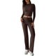 thumbnail image 3 of Conjuntos de 2 Piezas para Mujer, Larga, Cuello Redondo, Pantalones Acampanados de Cintura Alta, Conjuntos de Chándal, Ropa de Calle. Marrón L, 3 of 9