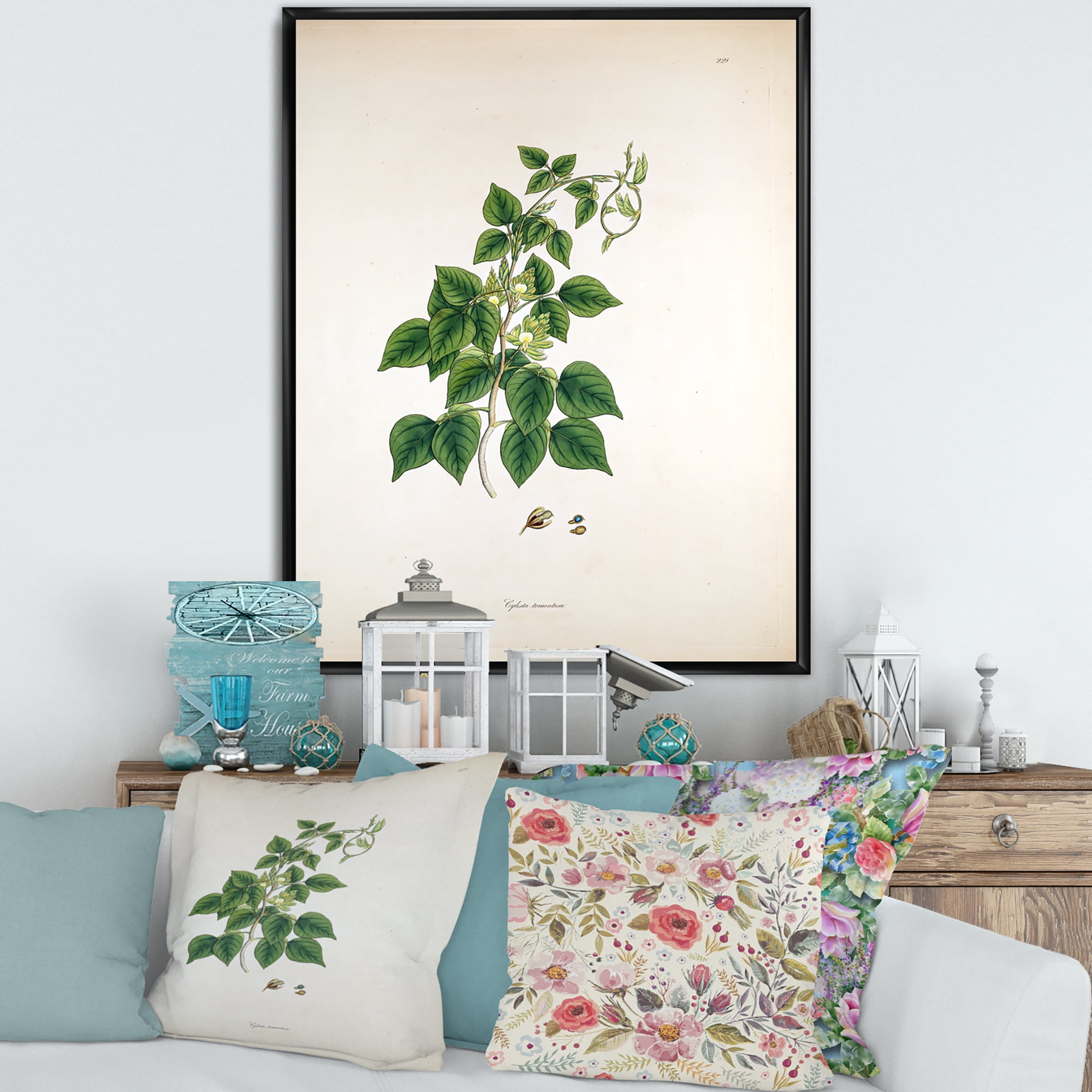 Designart 'Ancient London Plants VIII' Farmhouse Framed Canvas Wall Art Print