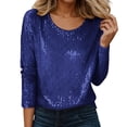 thumbnail image 1 of Celebration Haut à Manches Longues à Paillettes Col Rond – Chemise de Fête Décontractée Prête avec T-Shirts Pailletés pour Femmes Bleu TTG, 1 of 5