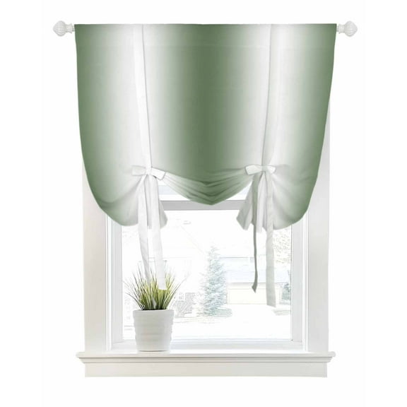 Sage Green White Ombre Tie Up Curtains for Window, Thermal Insulated Balloon Shade Adjustable Rod Pocket Curtains Valance Panels for Kitchen Bathroom Cafe 34 x 45 Minimalist Gradient Farmhouse