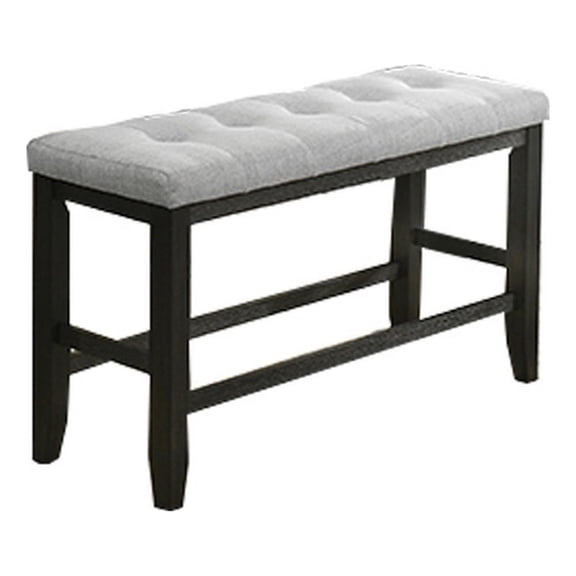 Benjara Woodlands 48" Counter Height Bench- Wood- Tufted Seat- Black- White