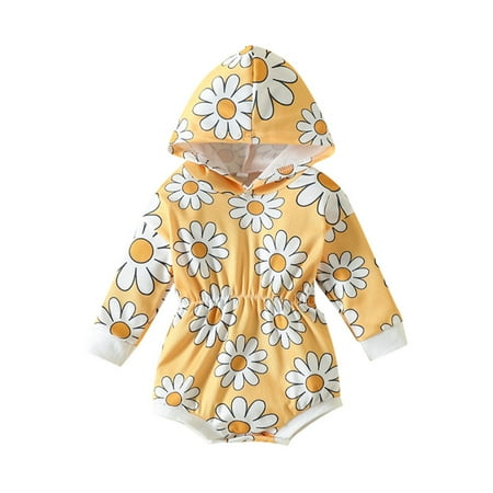 

Bomotoo Newborn Loose Bodysuit Hooded Elastic Waist Playsuit Home Casual Long Sleeve Jumpsuit Yellow 100cm