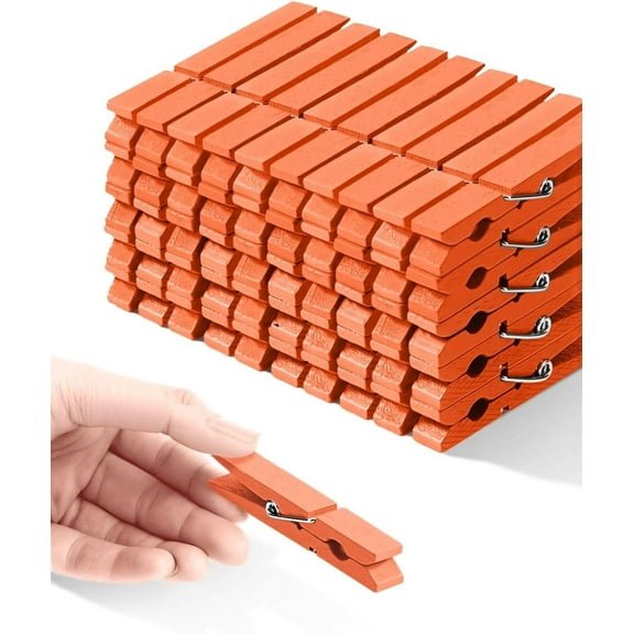 Colored Clothespins, Colorful Clothes Pins Wooden Clips Rainbow Colors 50 Pack Decorative Crafts Pegs Photos Pictures Decoration Clip Clothing Hanging Closepins, 2.83 Inch (Orange)