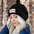 thumbnail image 3 of Hello Kitty Ponytail Beanie for Women Winter Warm Beanie Tail Soft Stretch Cable Knit Messy High Bun Hat Black, 3 of 6