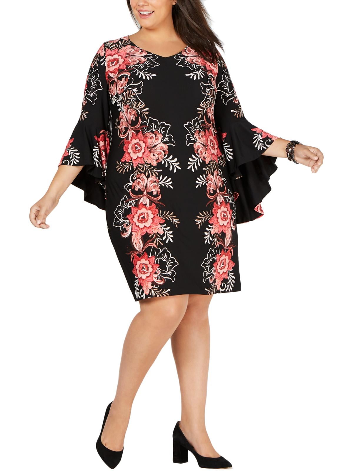 MSK - MSK Womens Plus Bell Sleeve Floral Cocktail Dress - Walmart.com ...