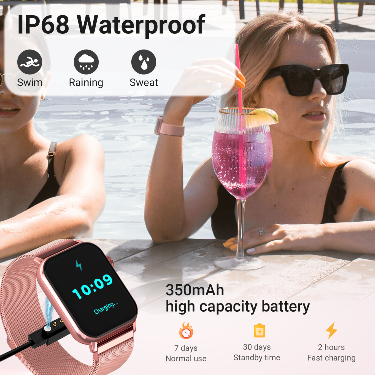 FPZMIU 1.83" Fitness Smart Watch 3 Bands Pink photo 3