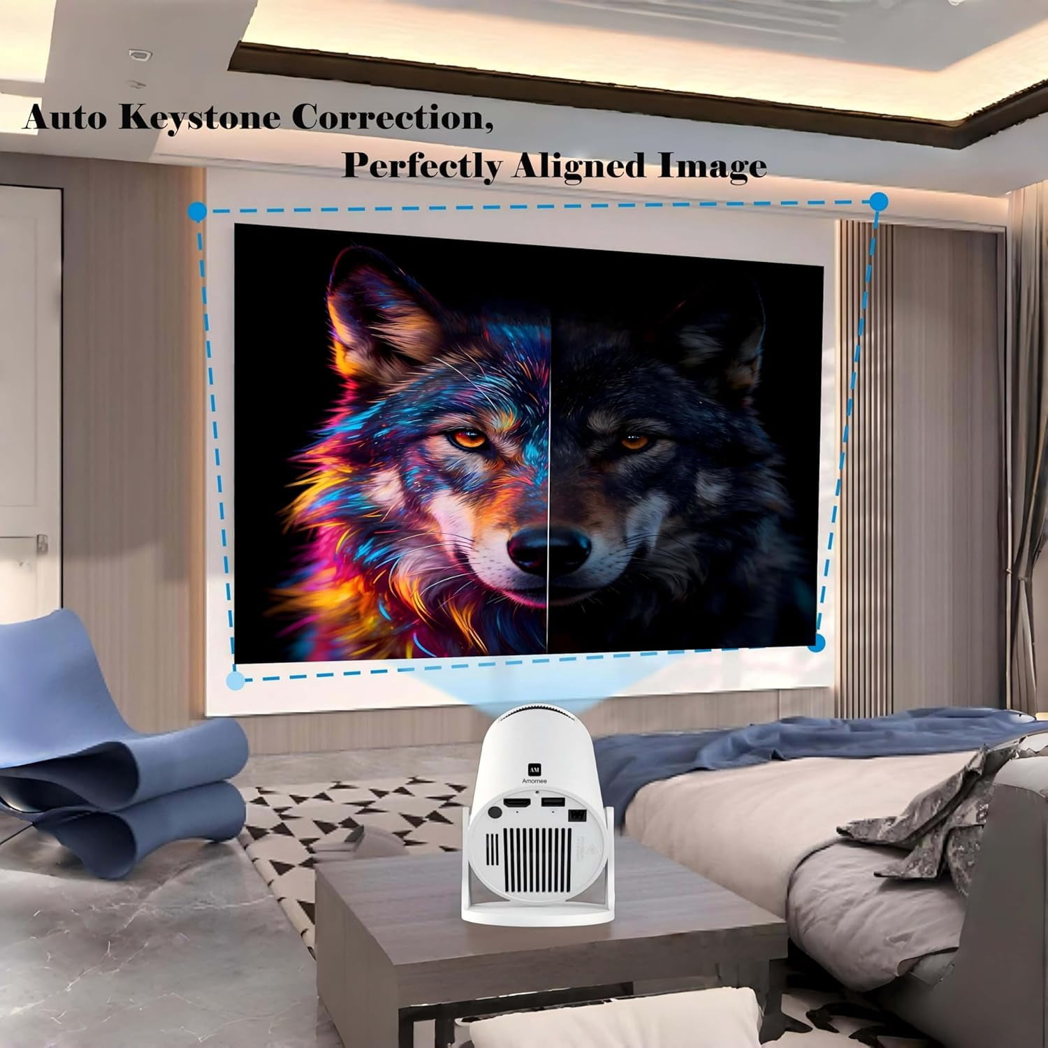 Short Throw Projector with WiFi  Android 11 Auto  Portable  Projector for Bedroom Outdoor Ceiling Wall