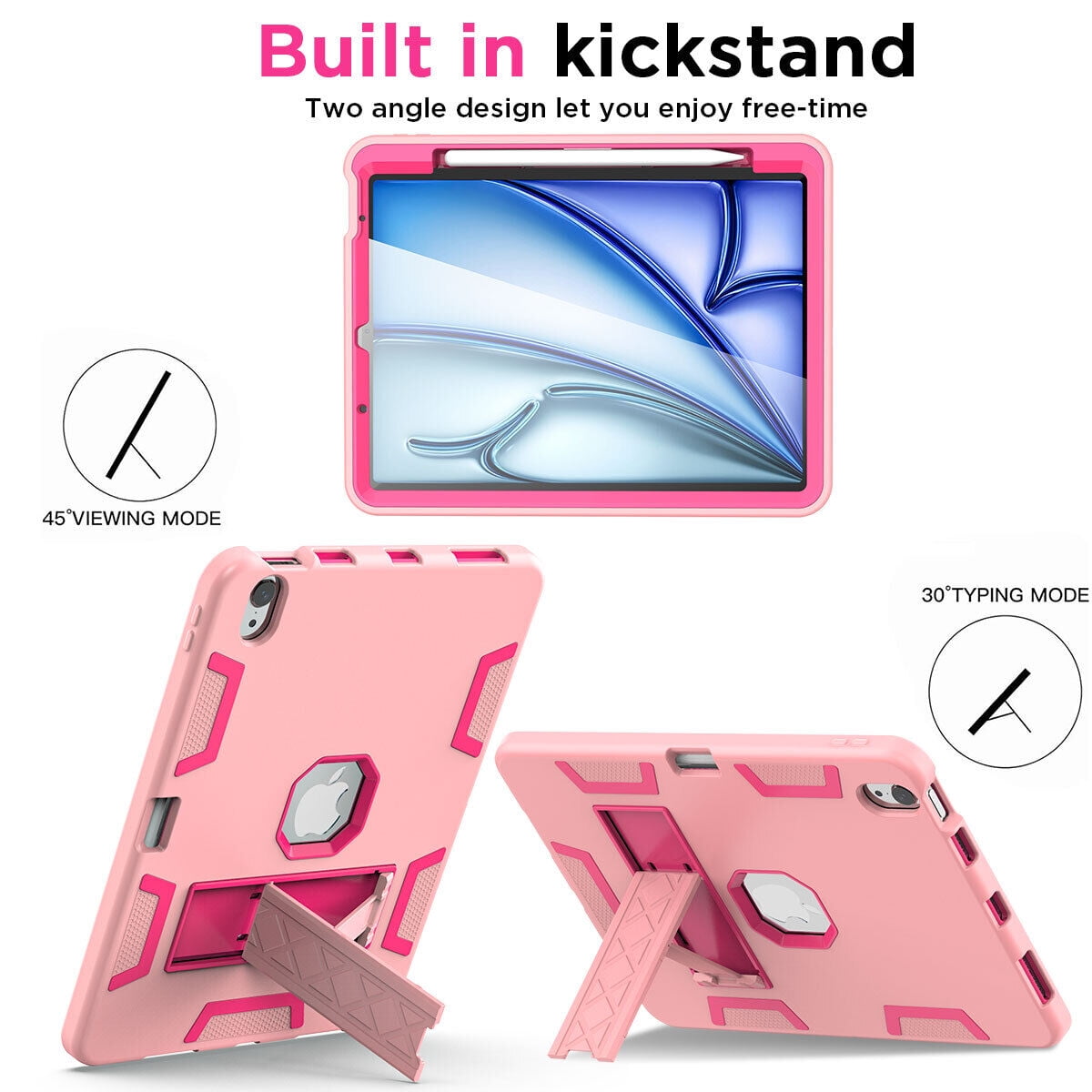 AICase For iPad Air 11-inch M2 (2024), iPad Air 5th 4th Generation 10.9 inch 2022 2020 Case with Pencil Holder,Heavy Duty Shockproof Stand Cover Screen Protector