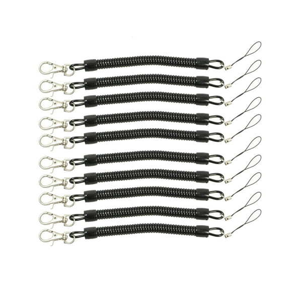 RYUJNDK 10 PCS Black Retractable Phone Cord Spring for Key Chain Keyring for w/ Lobster Clasp for Shopping Mall Bag Purse