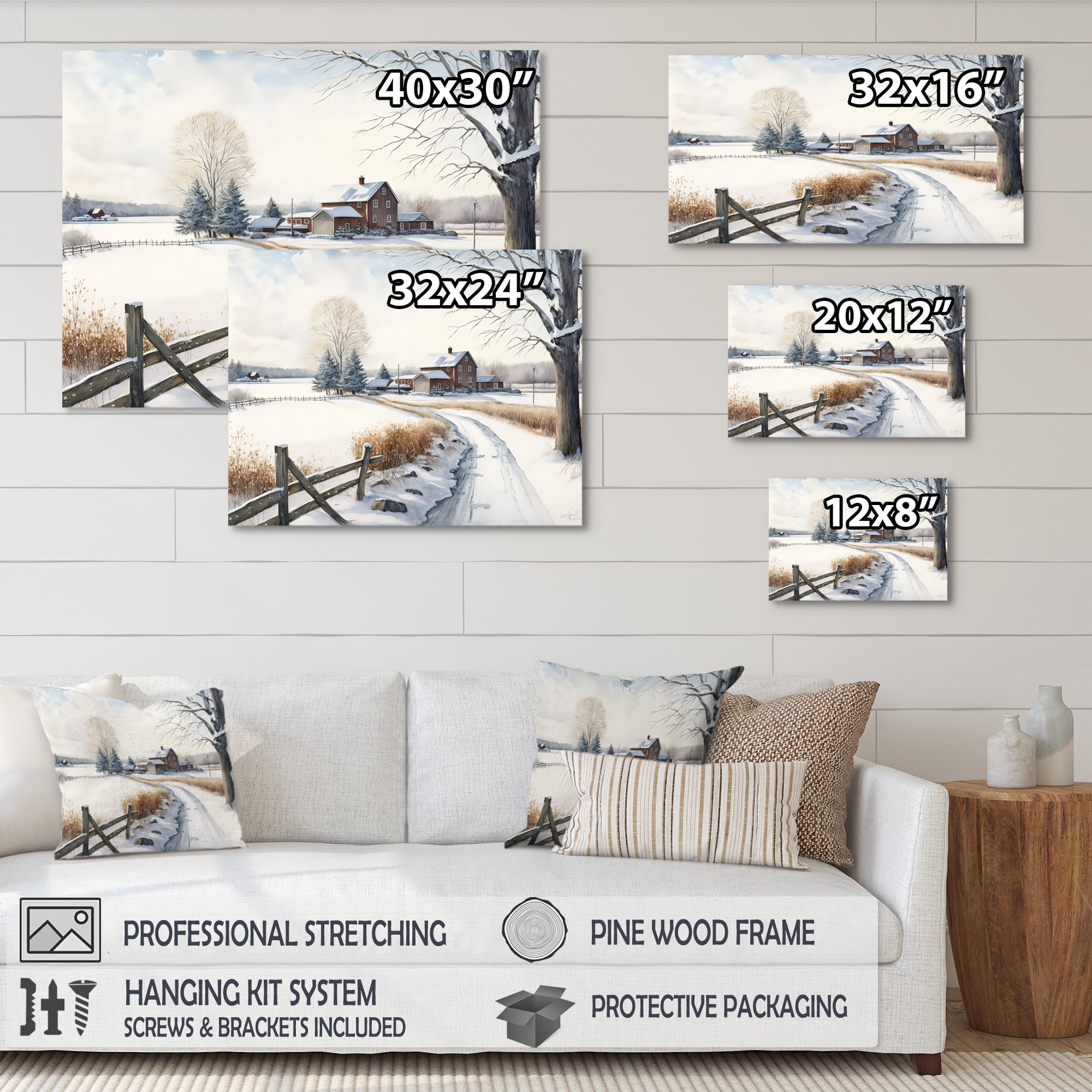 Designart Oklahoma Farm In Winter Canvas Wall Art