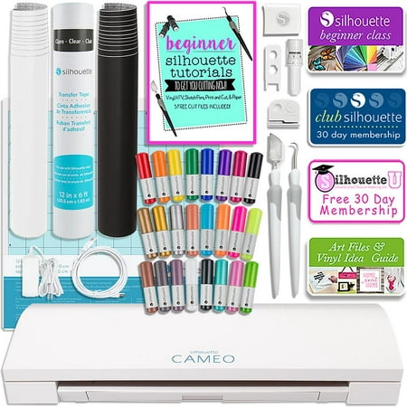 Silhouette Cameo 3 Bluetooth Bundle with 24 Pen Set, Vinyl Rolls, Transfer Tape, Tools, and