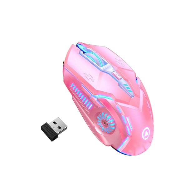 Tholdsy Ratón inalámbrico profesional 4 marchas ajustable silencioso 400mAh 2,4 GHz UPE pie adhesivo 1200/1600/2400/3200DPI ratones azul Cables de computadora Rosado