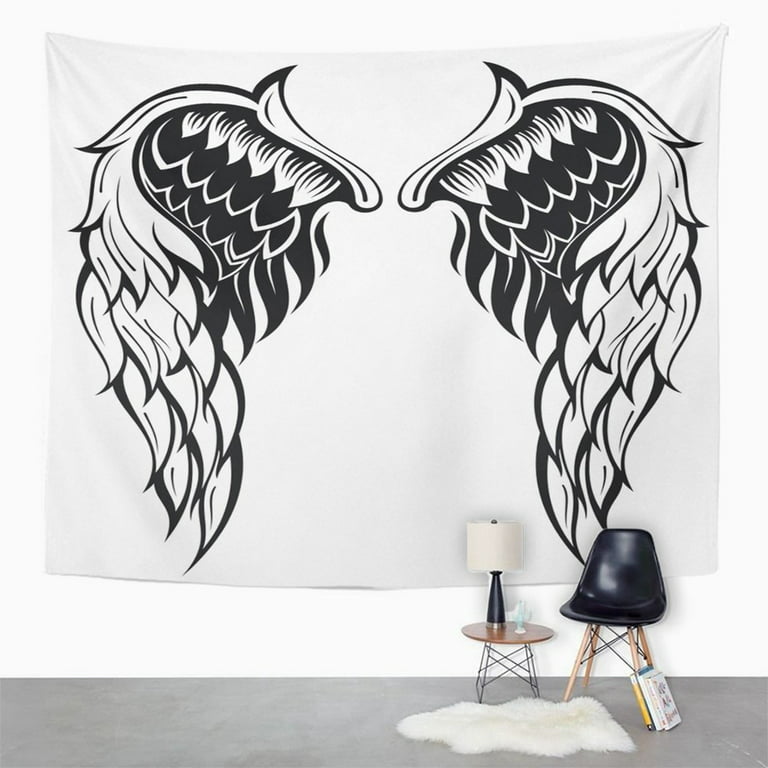 SALE❗❗48x32 Aesthetic Black & White Angel Wings Tapestry Wall Hanging -  Tapestries, Facebook Marketplace