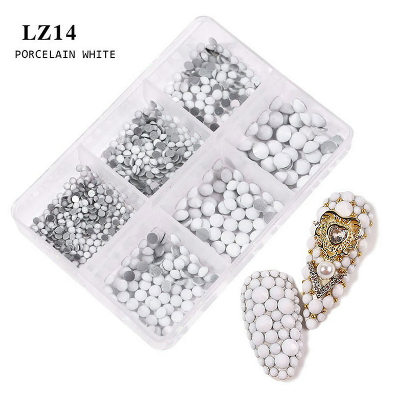 1 Box SS6-SS20 Mix Sizes White Opal Glass Nail Rhinestone Glitter Strass 3D  Crystal Nail