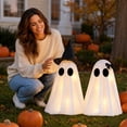 thumbnail image 6 of Halloween Lighted Ghost Decorations - 2 Pcs Spooky Plastic Light up Cute Ghost Couple with Witch Hat and Black Bow, Halloween Indoor Figurines for Mantel, Shelf & Tabletop Home Party Decor, Large, 6 of 6