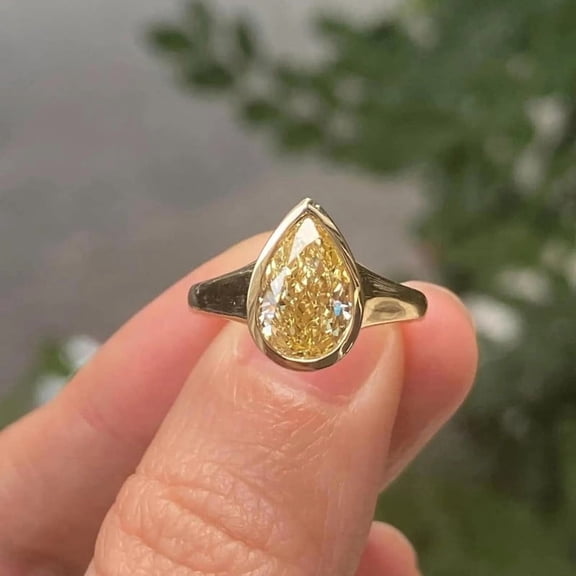 Jewelerix Pear Shaped Vermeil Yellow Gold Engagement Ring for Women, Bezel Set Promise Ring, Minimalist Solitaire Bridal Jewelry Gift