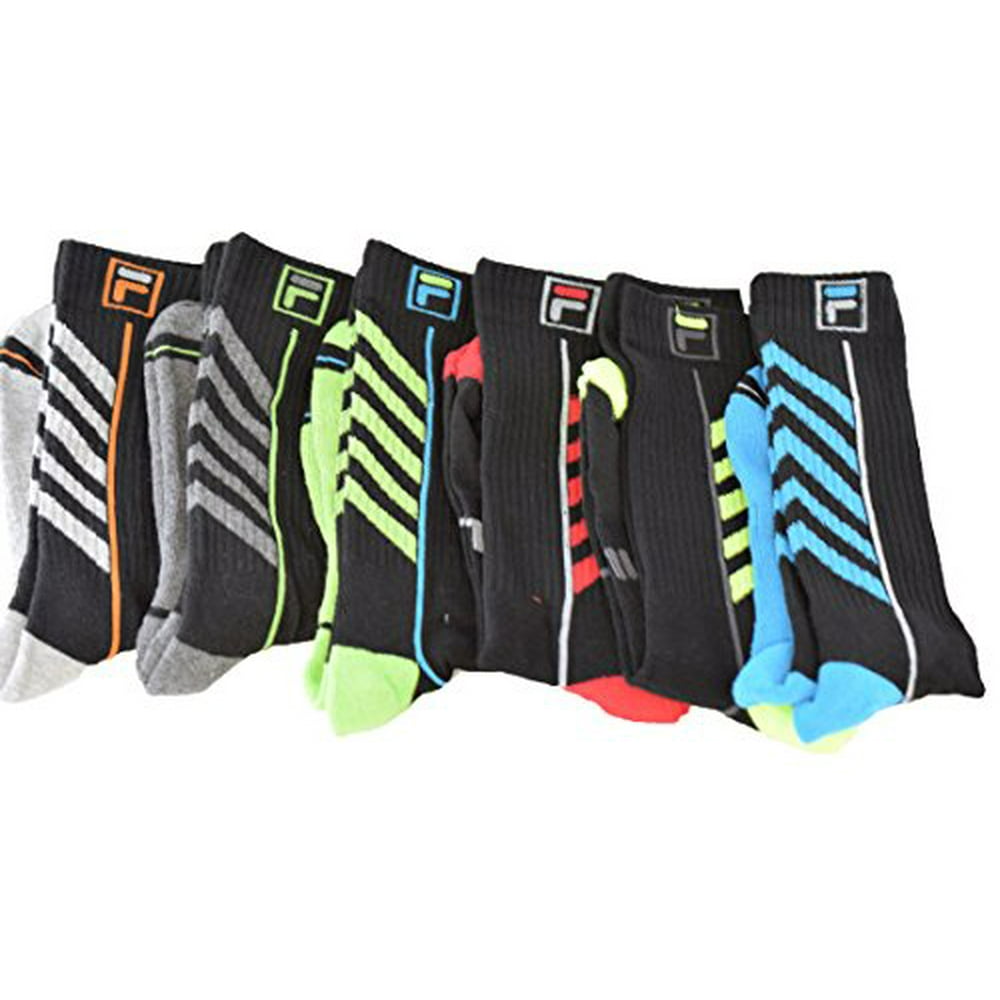 FILA Fila Men's Socks Half Cushion Crew 6 Pack (Black 2, 10/13